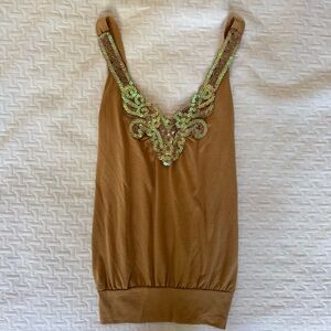 Sequin Embellished Tan Top